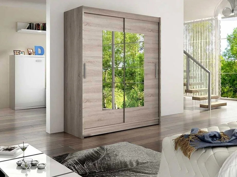 Roupeiro Closico Camera III, Trufa carvalho, 200x150x58cm, 115 kg, Portas para roupeiro: Deslizante, Número de prateleiras: 5, Número de prateleiras: 5