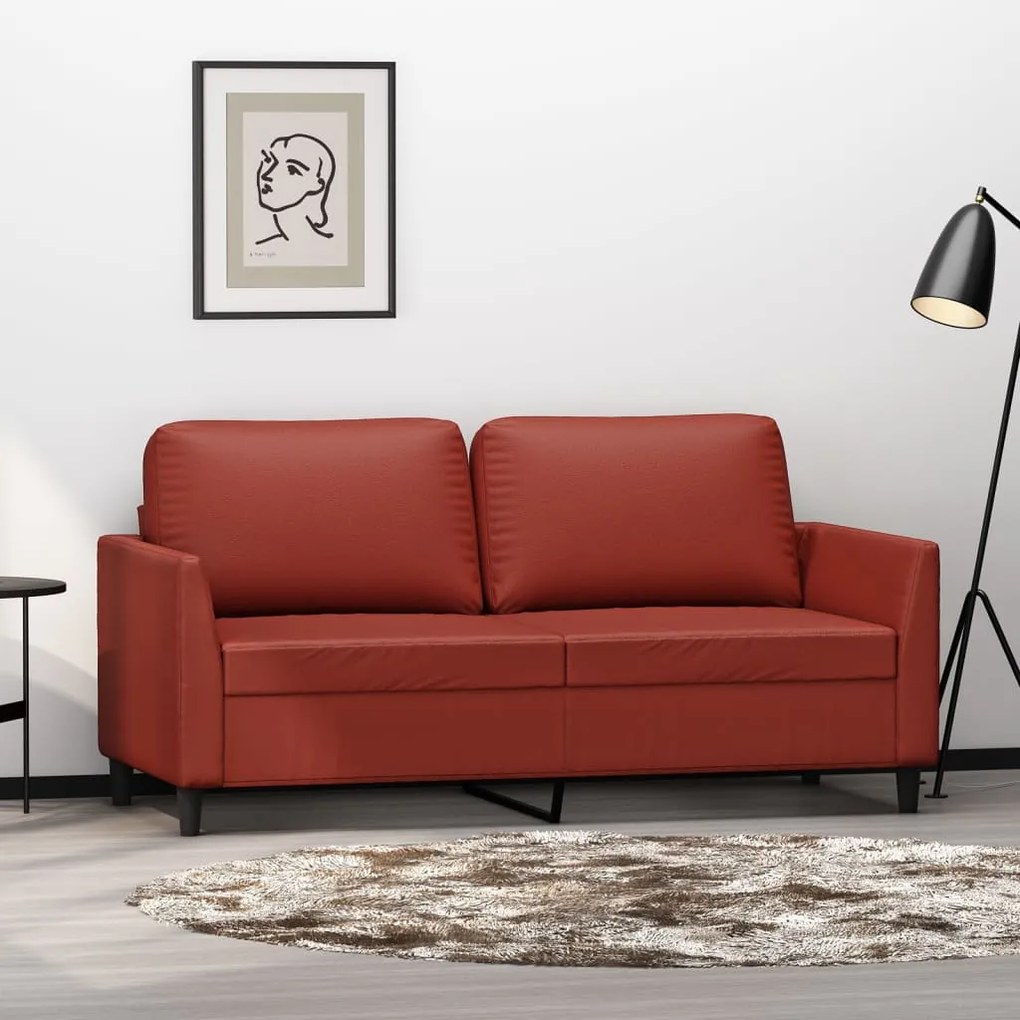vidaXL Sofá de 2 lugares 140 cm couro artificial vermelho tinto