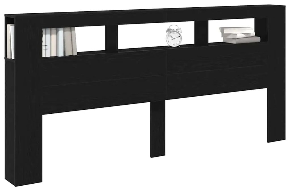 Cabeceira de Armazenamento vidaXL com Luzes LED Madeira Preta 220x18,5