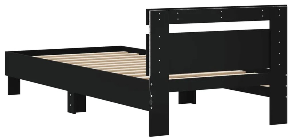 Estrutura de cama c/ cabeceira e luzes LED 90x190 cm preto