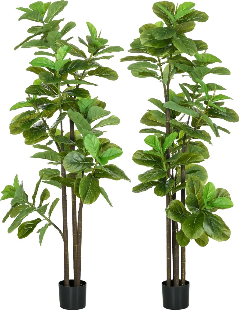 HOMCOM Conjunto 2 Ficus Lyrata Artificial 180 cm com Vaso Planta Decorativa | Aosom Portugal