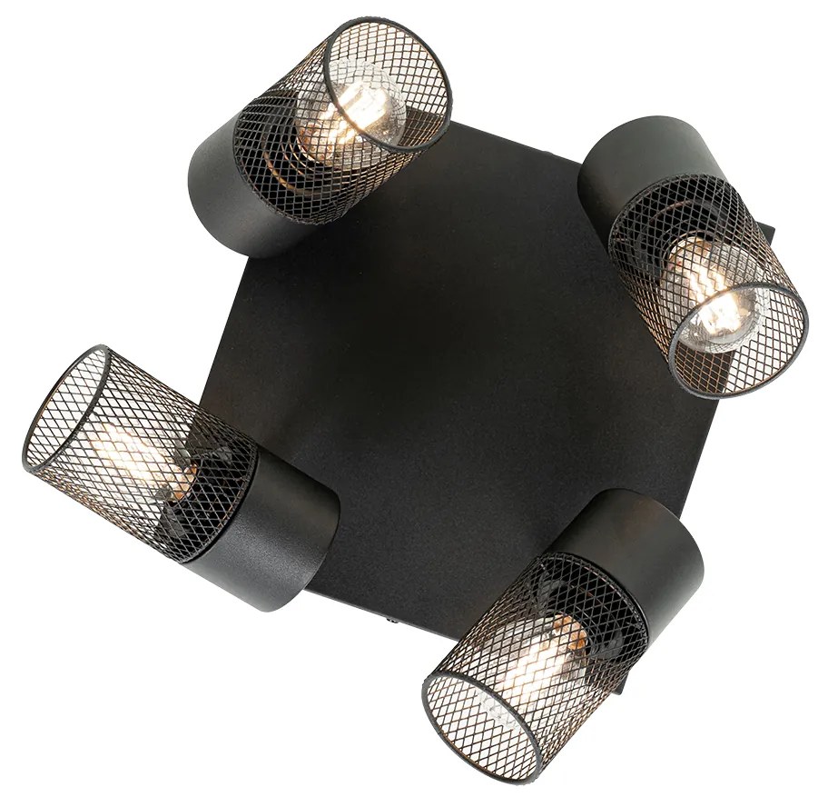 Luminária de teto industrial preta 4 luzes ajustáveis - Jim