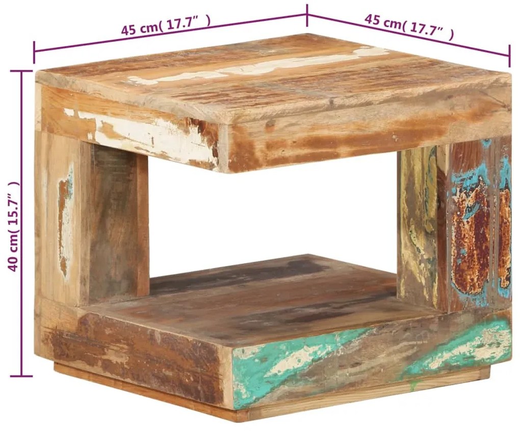 Mesa de centro 45x45x40 cm madeira recuperada maciça