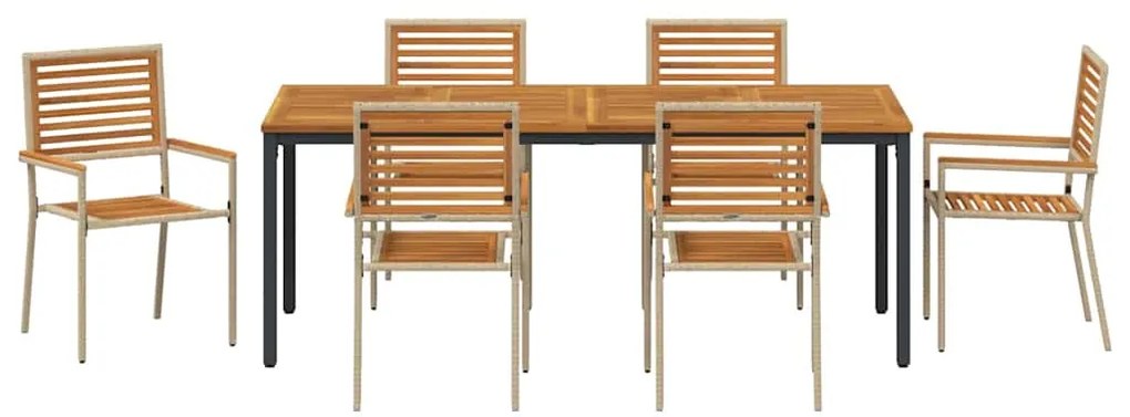 Conjunto de Jantar de 7 Peças vidaXL Jardim Bege Polyrattan Acácia