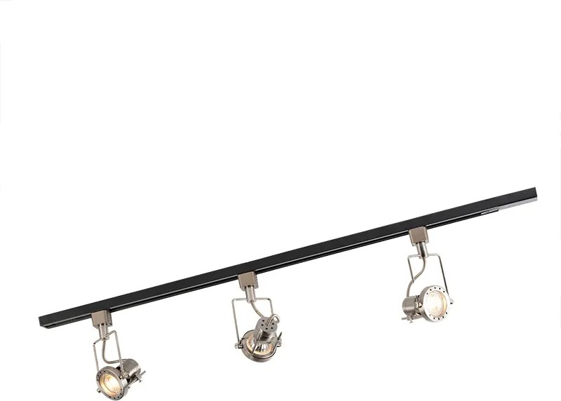 Calha monofásica inteligente preta com aço incl. 3 WiFi GU10 - Iconic Suplux