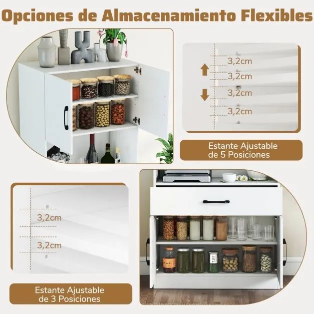 Armário de cozinha 65 x 38 x 168 cm com 4 portas e gaveta, estação de carregamento incorporada para sala de estar/jantar branco