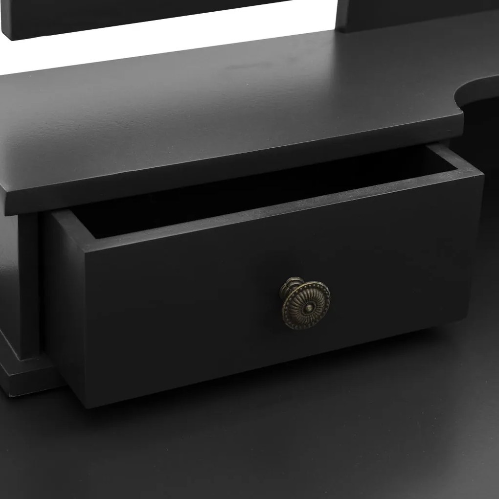 Conjunto toucador c/ banco 100x40x146cm madeira paulownia preto