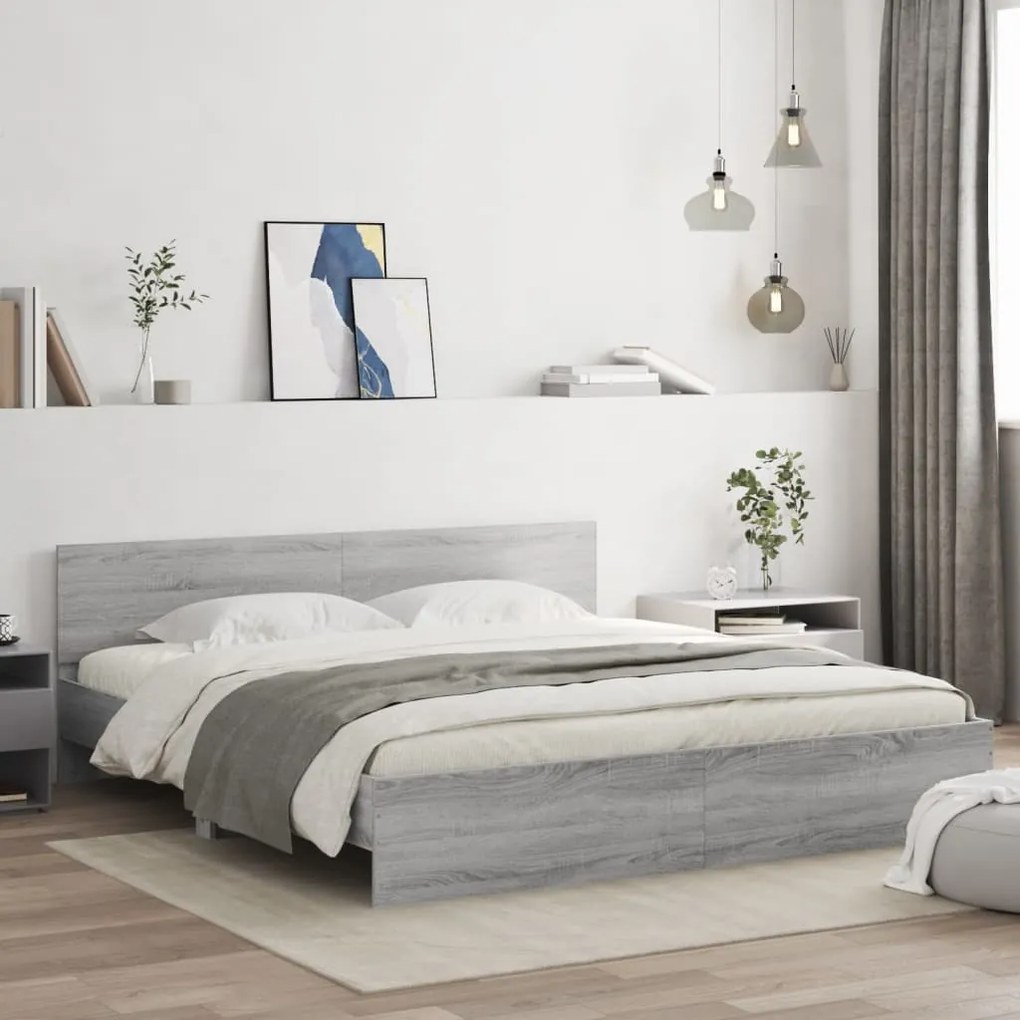 vidaXL Estrutura de cama com cabeceira 200x200 cm cinzento sonoma