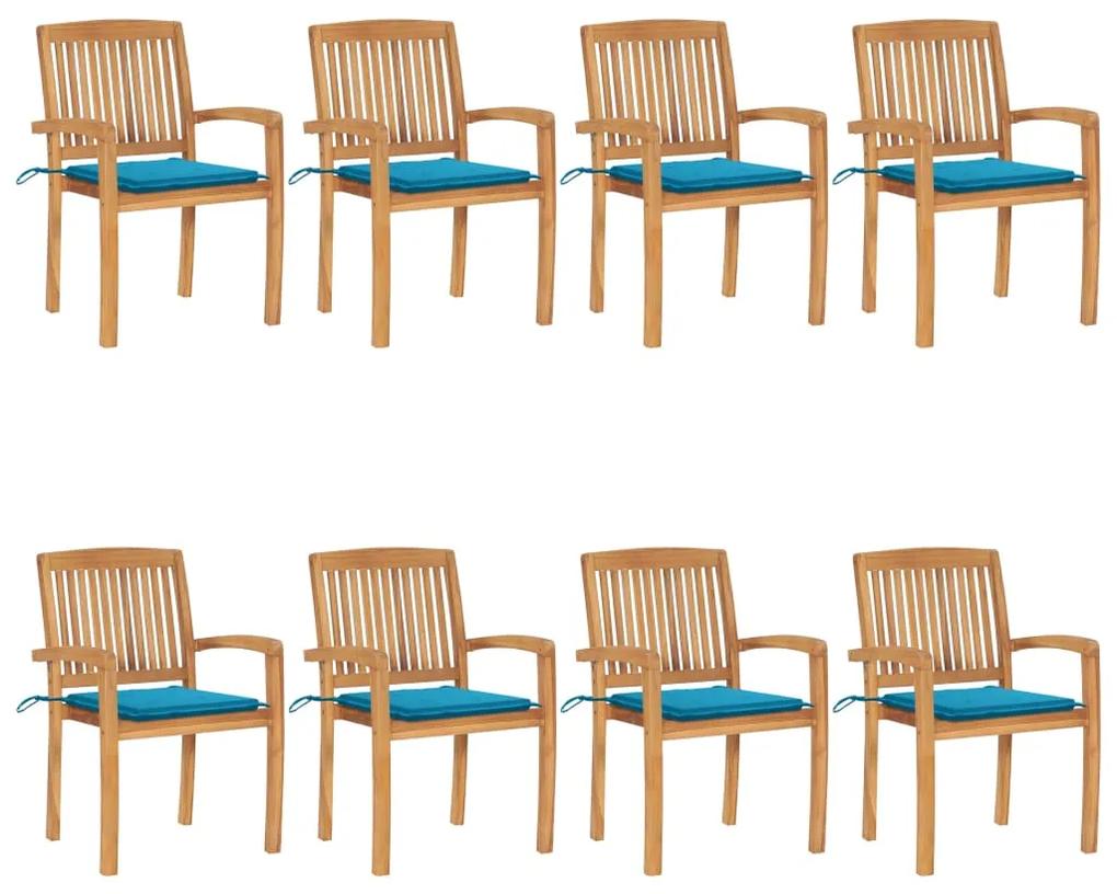 Cadeiras de jardim empiháveis c/ almofadões 8 pcs teca maciça