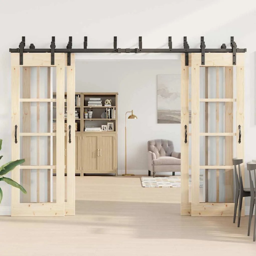 Kit de ferragens para porta deslizante 305 cm aço preto