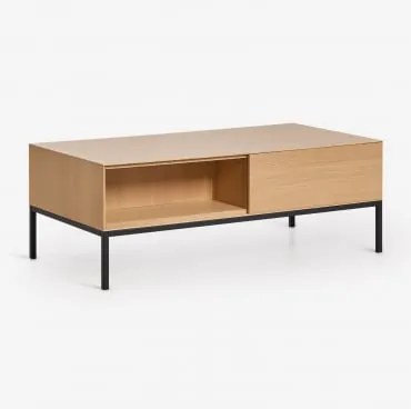 Mesa De Centro Retangular 120x60 Cm Em Mdf E Folha De Carvalho Bromley Castanho Roble - Sklum