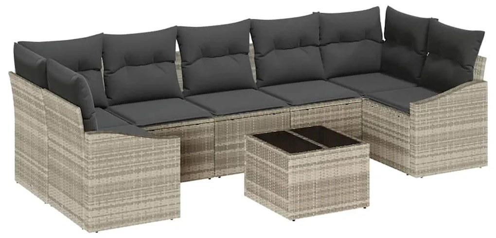 Conjunto de Sofá de Jardim com 8 Peças e Almofadas Cinza Claro em Ratt