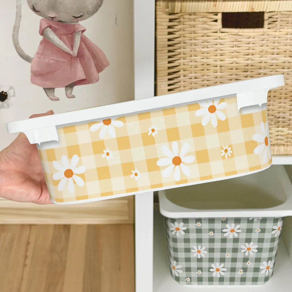 Autocolante para a caixa IKEA TROFAST - Margaridas brancas em quadrados