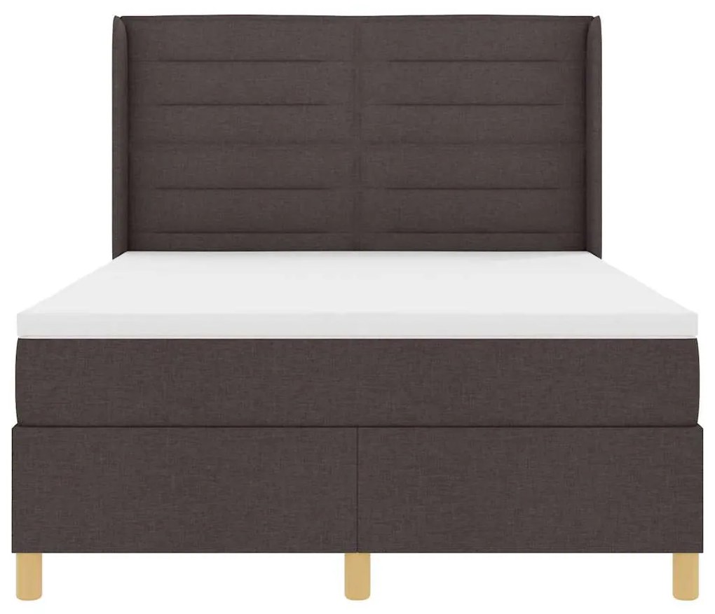 Cama Box Spring com Colchão e LED Castanho Escuro 140x200 cm em Tecido