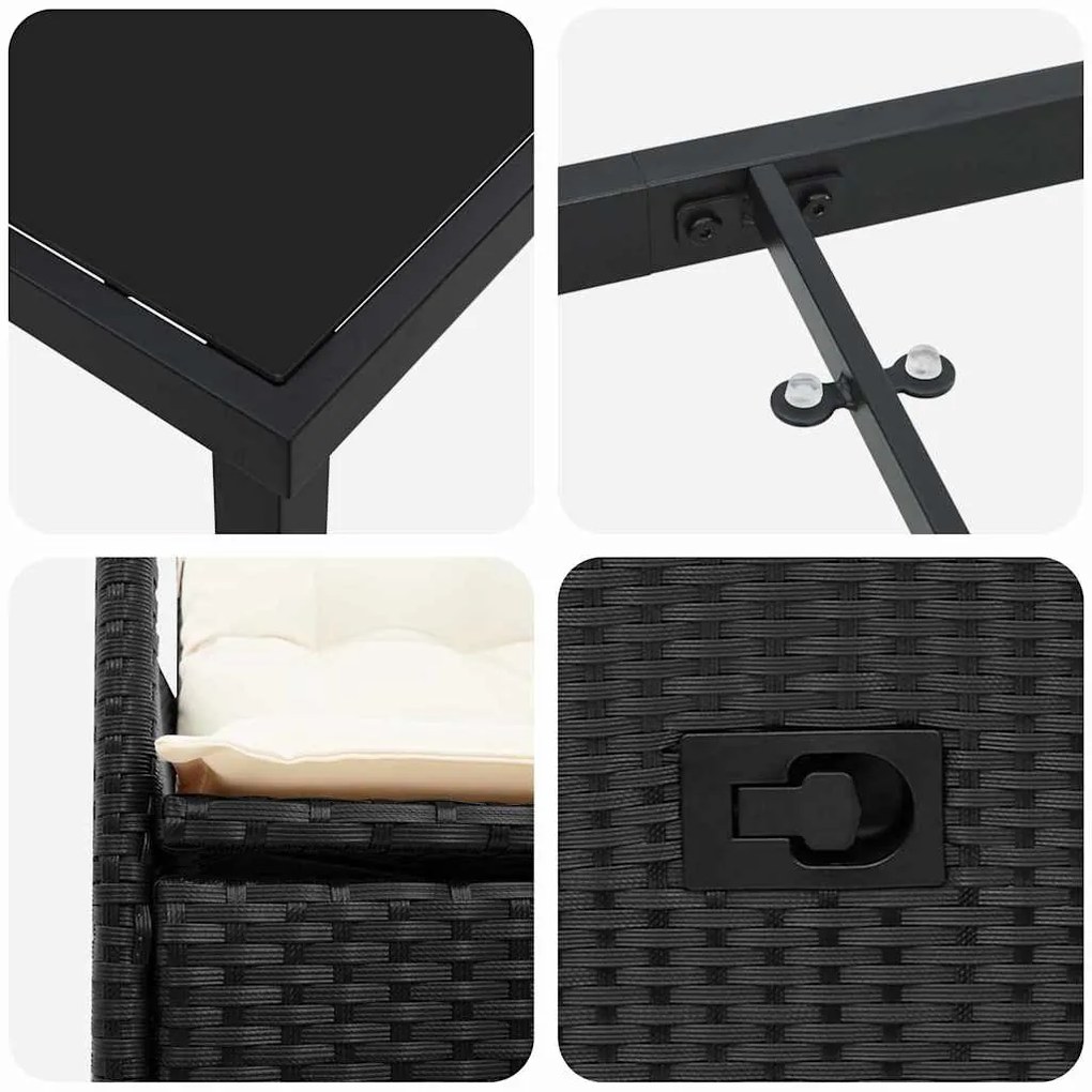 Conjunto de Jantar de Jardim com 3 Peças e Almofadas em Poly Rattan Pr