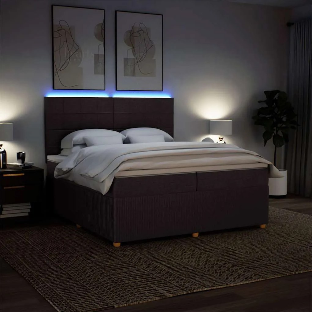 Cama com molas/colchão 200x200 cm tecido castanho-escuro