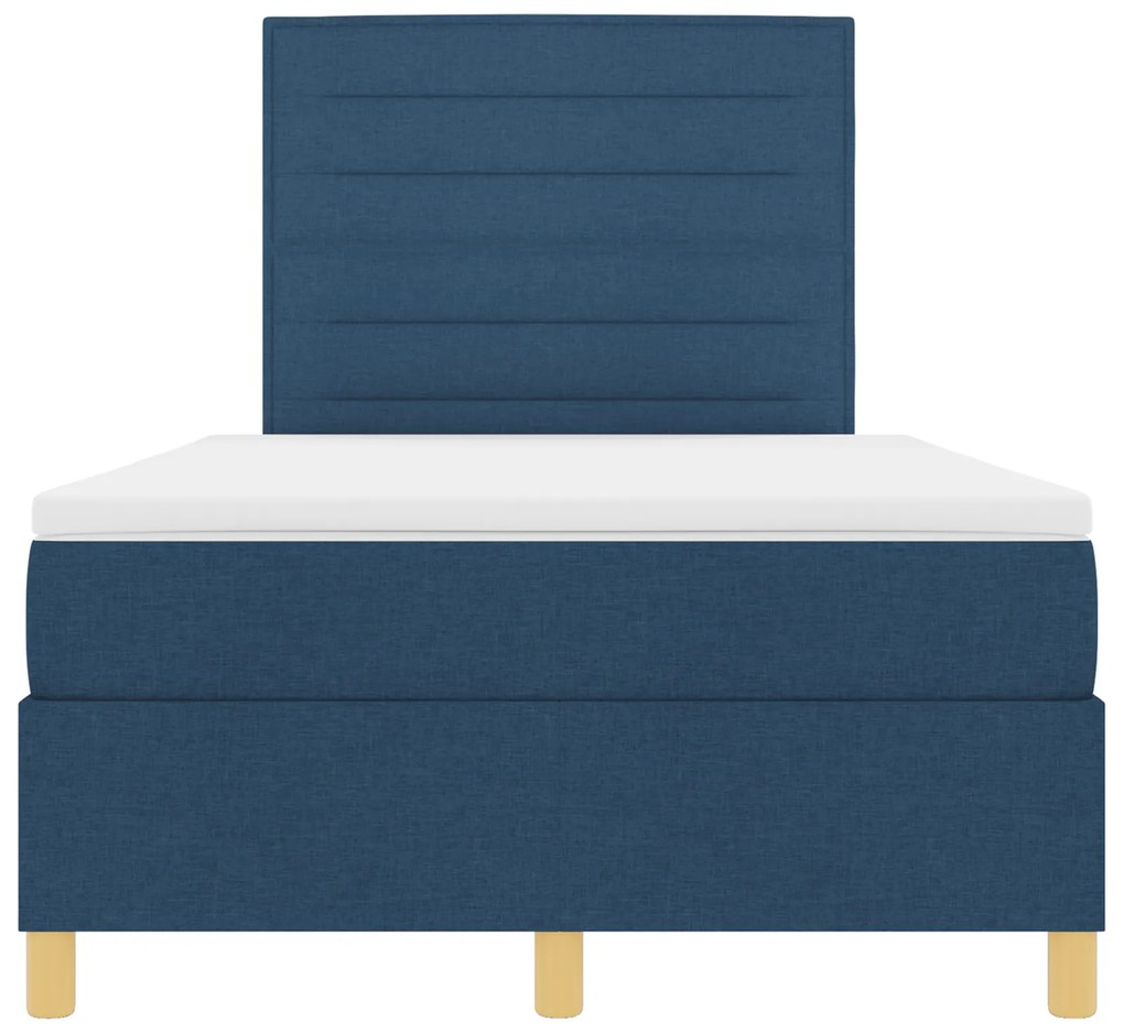 Cama Box Spring com Colchão & LED Azul 120x190 cm Tecido