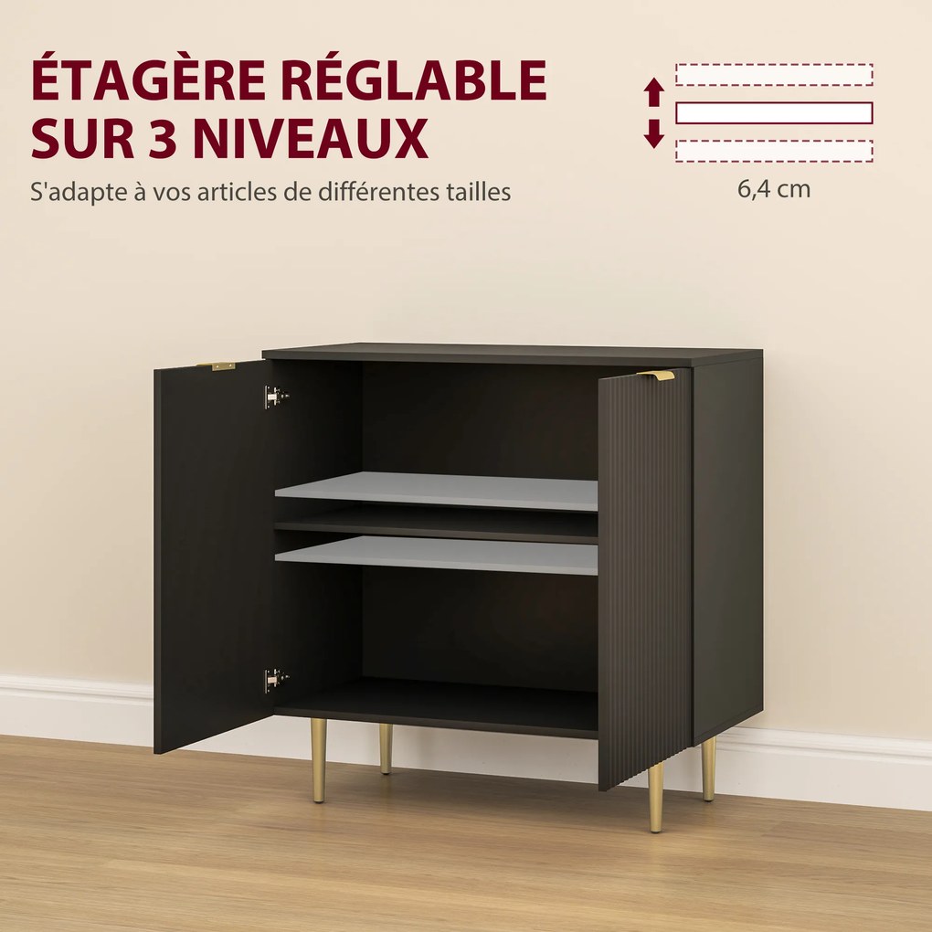 Aparador de sala ou cozinha com 2 portas 80 x 40 x 80 cm,, prateleira ajustável e pés metálicos elevados, preto