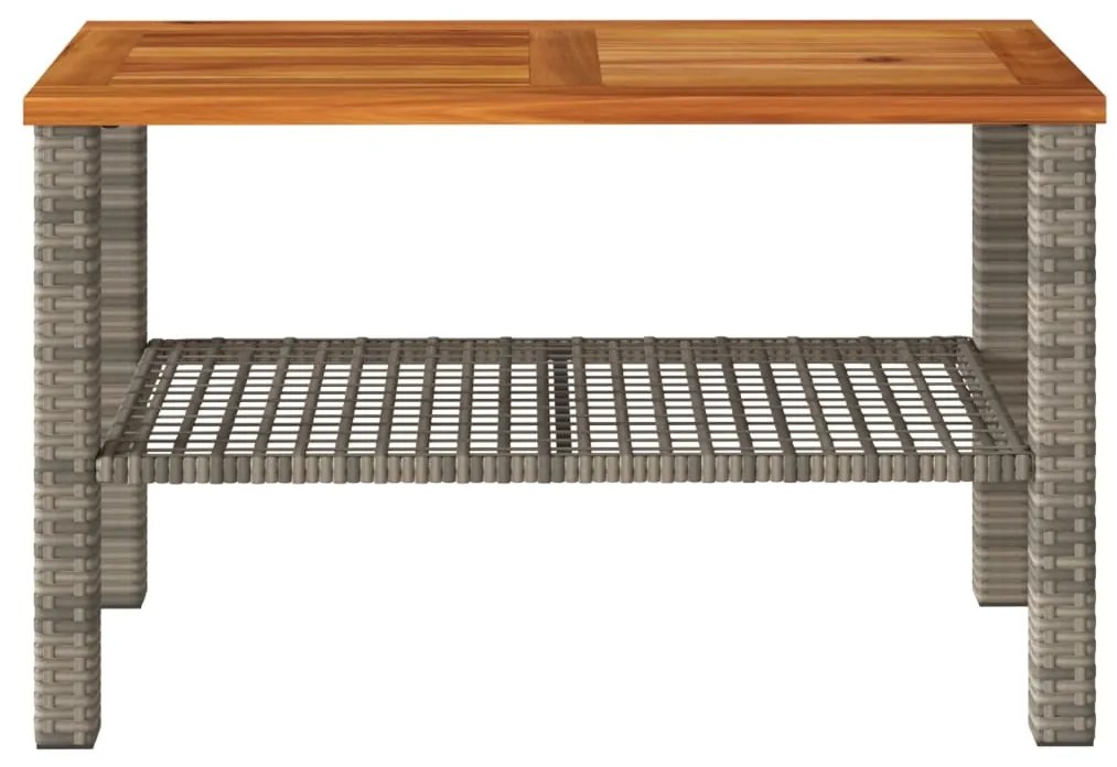 Mesa de jardim 70x38x42 cm vime PE e madeira de acácia cinza