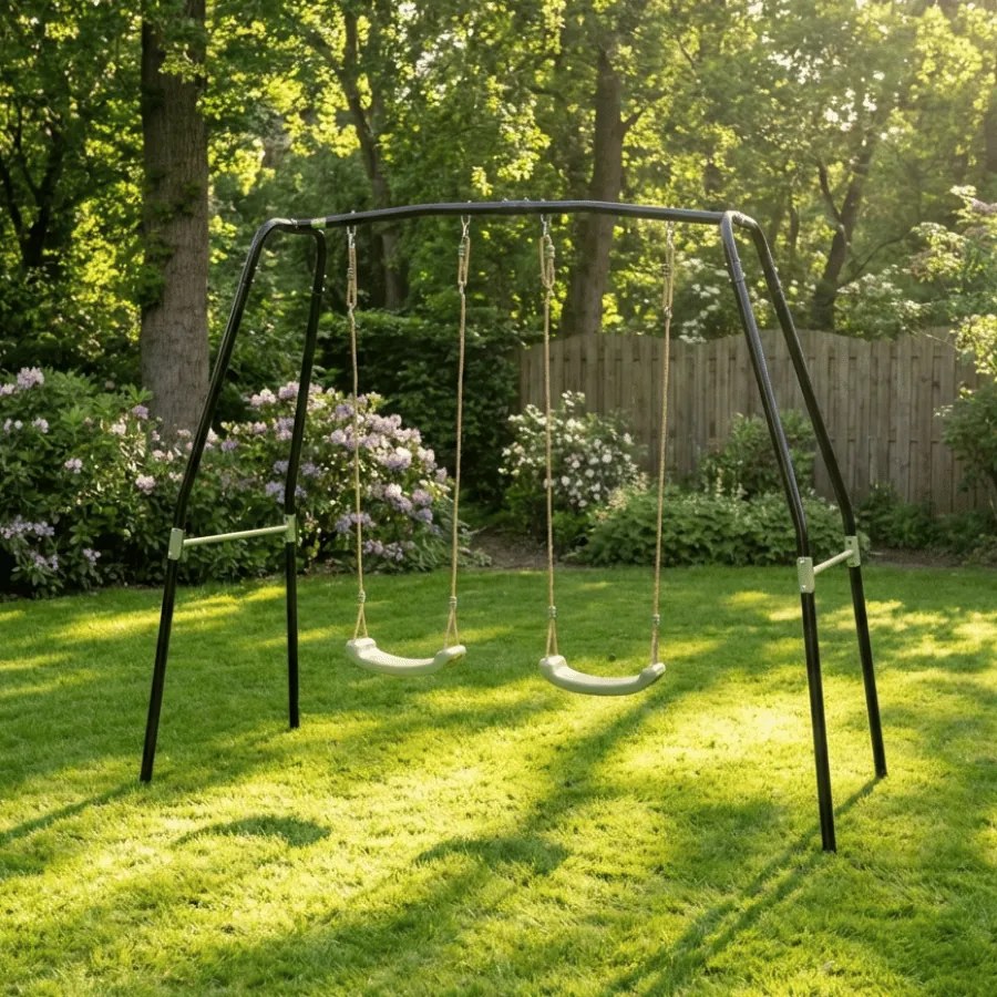 Baloiço de crianças com 2 baloiços verde e preto
