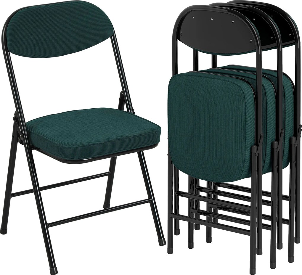 Conjunto de 4 cadeiras dobráveis (MESA NÃO INCLUIDA), cadeiras de jantar portáteis com assentos e encostos estofados em veludo canelado azul
