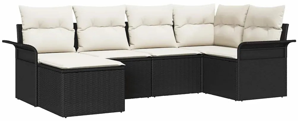 Conjunto de Sofá de Jardim em 6 Peças com Almofadas Preto Rattan PE