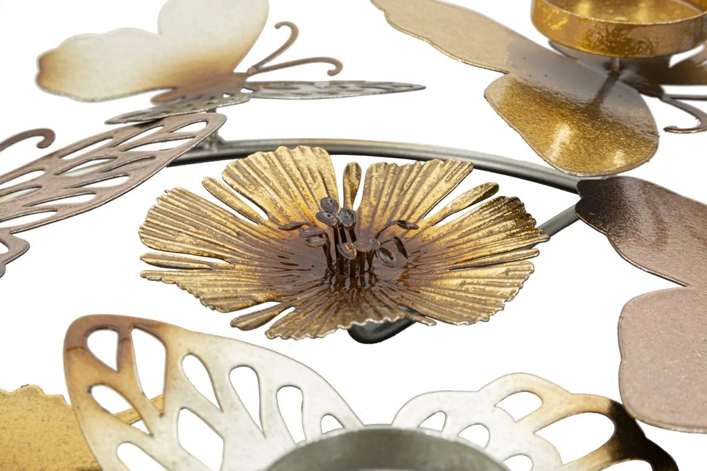 Castiçal Redondo com Borboletas e Flores Multicolor – 39x35,5x7 cm