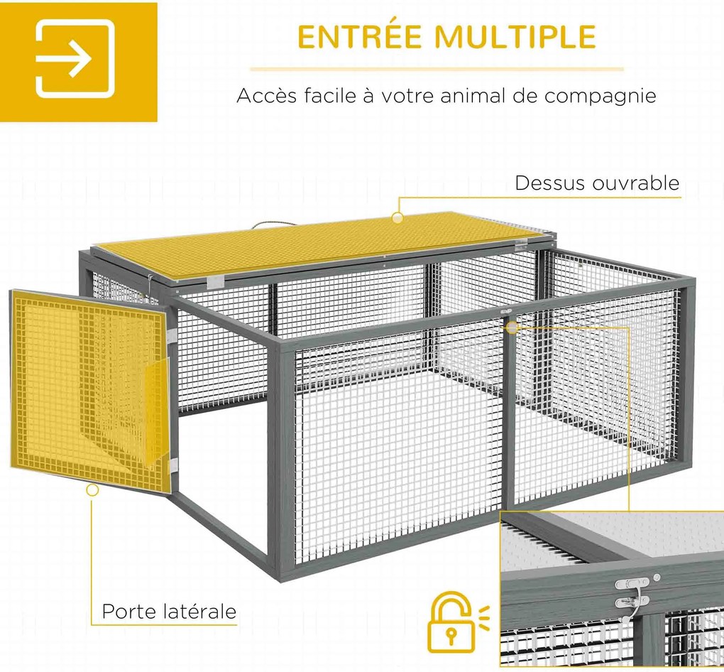 Gaiola dobrável para coelhos com pega na parte superior que se abre, para 2 a 3 coelhos ou porquinhos-da-índia, 110 x 105 x 50 cm, cinzenta