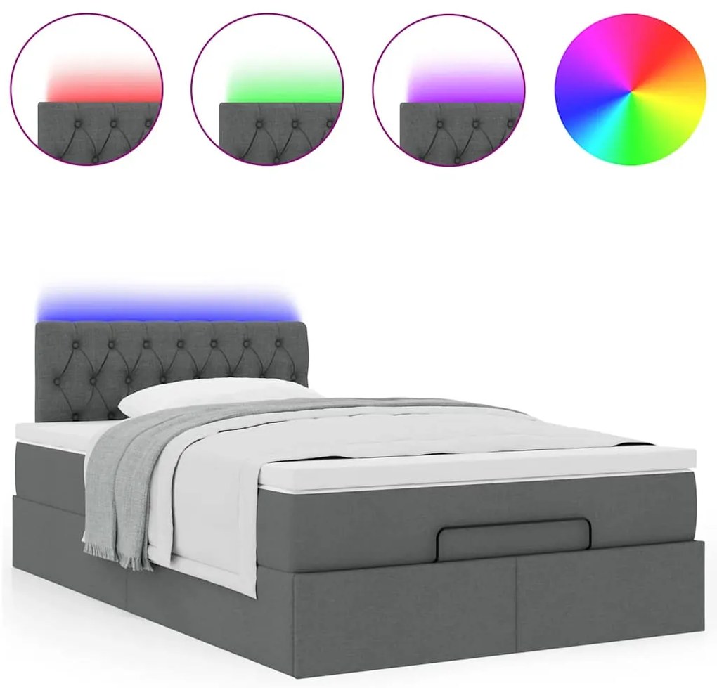 Cama otomana com colchão&LEDs 120x200 cm tecido cinzento escuro