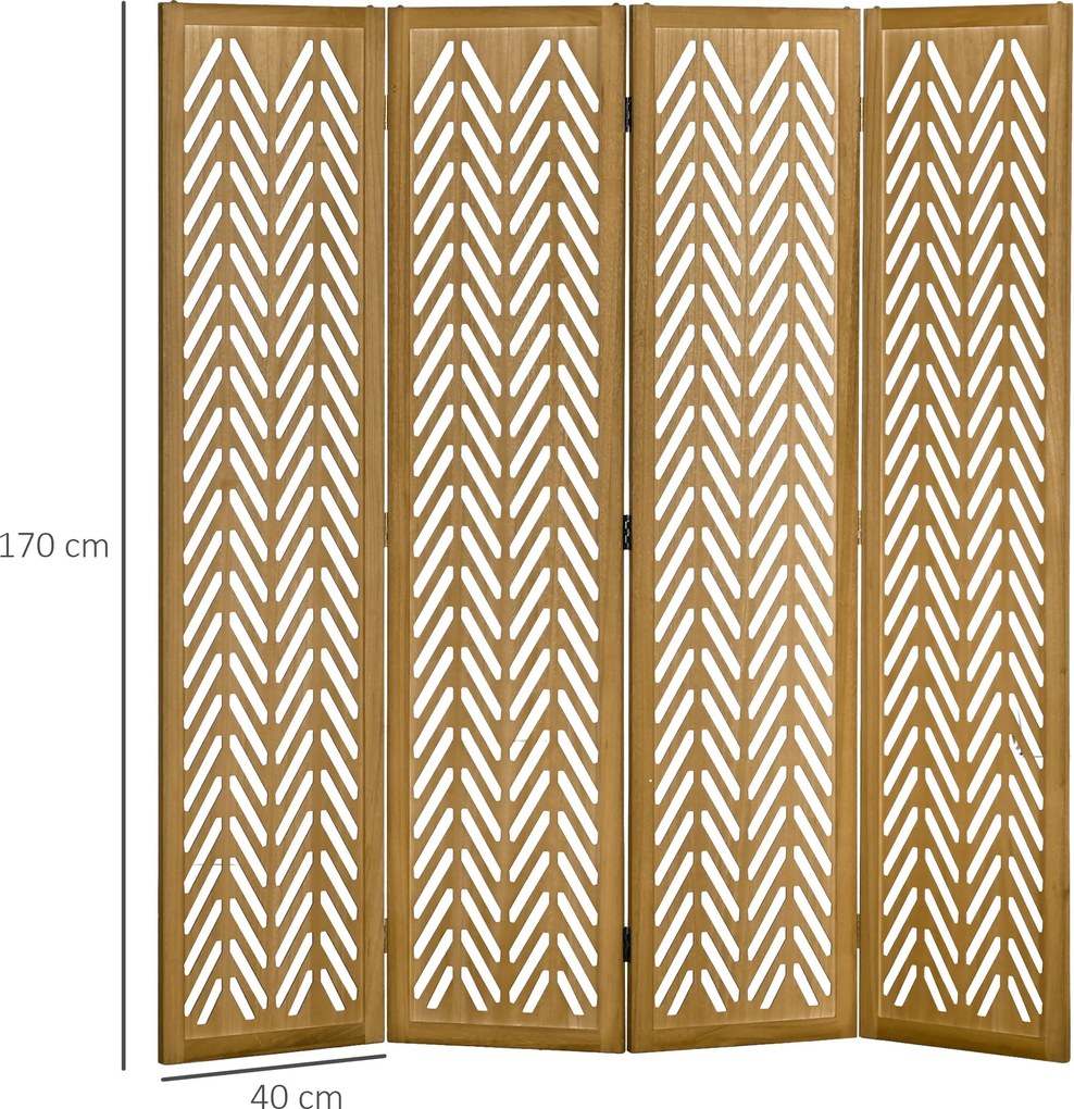 Biombo de madeira com aberturas 160 x 170 cm, divisória de interior dobrável, 4 painéis de madeira, natural