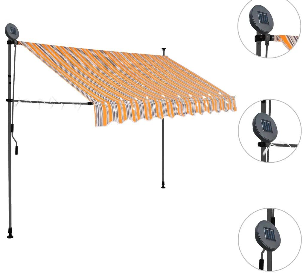 Toldo retrátil manual com LED 300 cm amarelo e azul