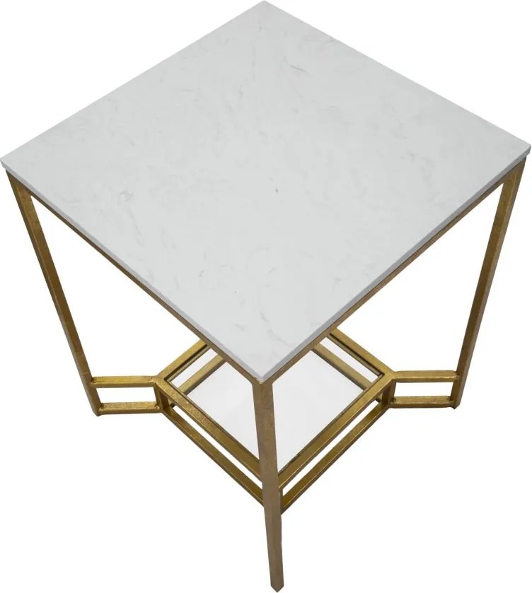 MESA DE CENTRO EM MÁRMORE 47X47X60 CM DOURADO E BRANCO