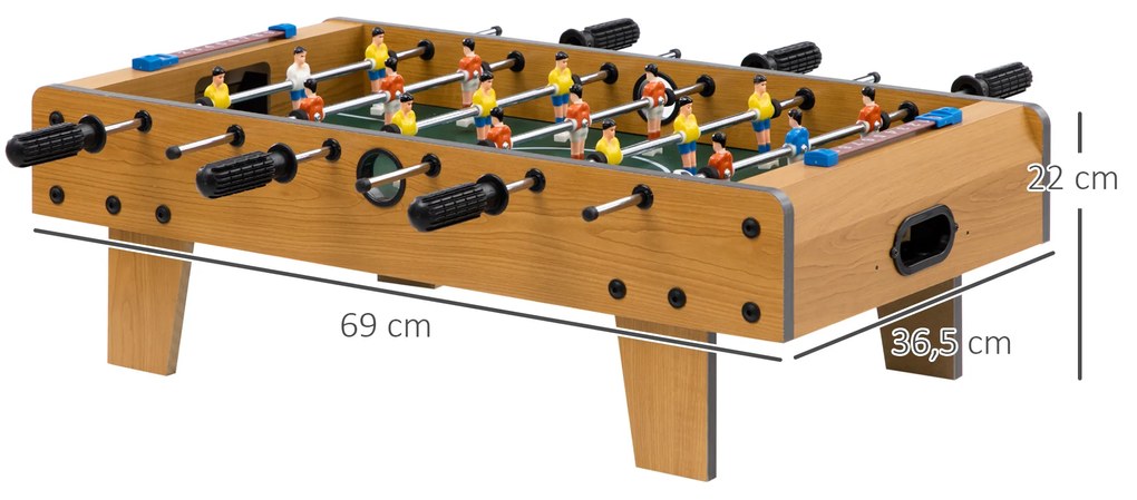 HOMCOM Matraquilho de Mesa para Crianças acima de 6 Anos Jogo de Mesa de Futbol de Madeira com 2 Bolas 6 Varas 2 Marcadores de Pontos 18 Jogadores 69x36,5x22cm Madeira