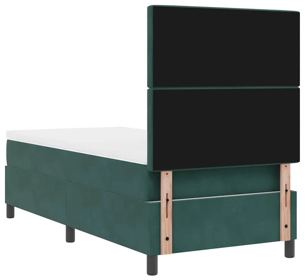 Cama Box com Colchão &amp; LED verde escuro 90x190 cm Veludo