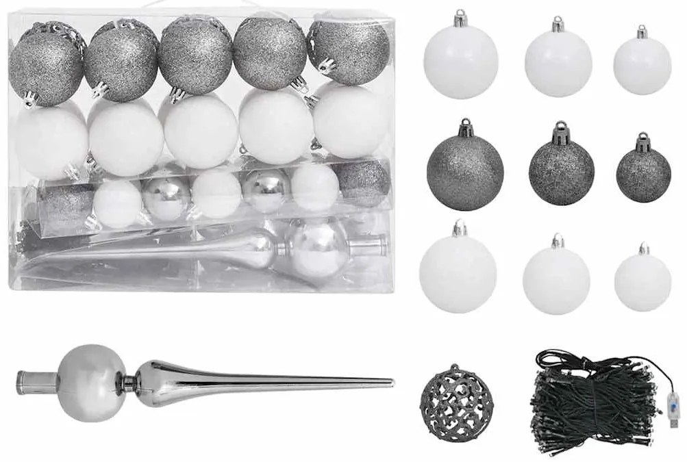 Árvore Natal artificial pré-iluminada c/ bolas 180 cm branco