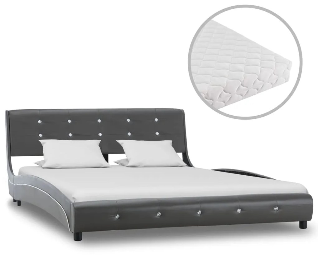 vidaXL Cama com colchão 140x200 cm couro artificial cinzento