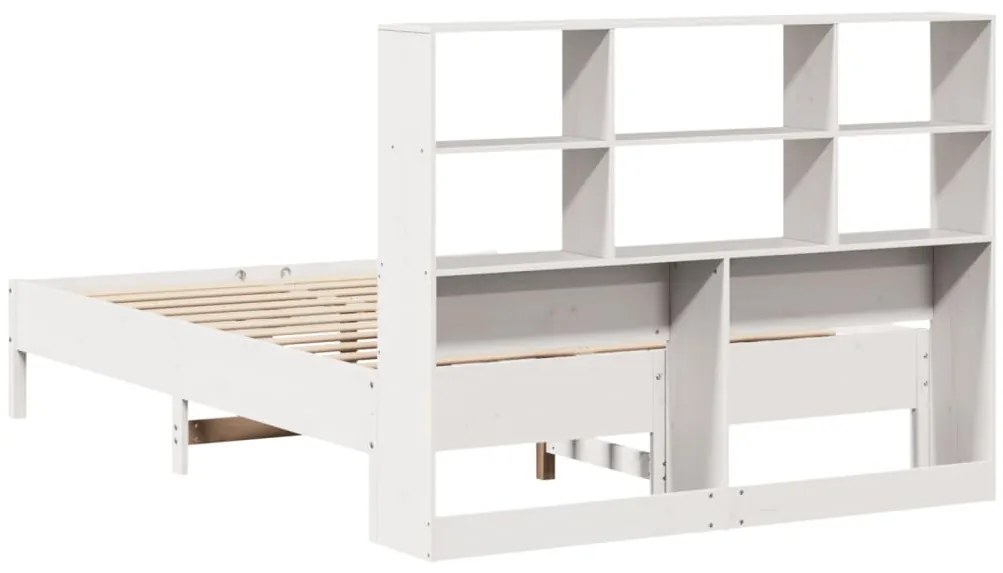 Cama com estante sem colchão 140x200 cm pinho maciço branco
