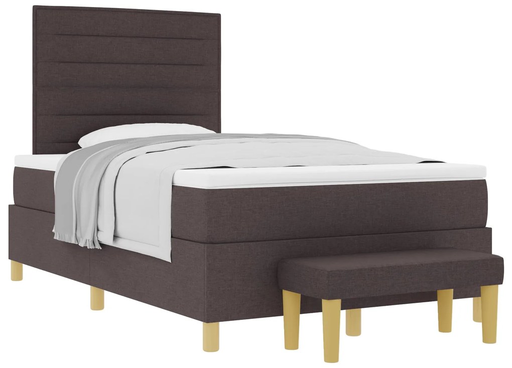 Cama Box Spring com Colchão e Banco Castanho Escuro 120x200 cm Tecido