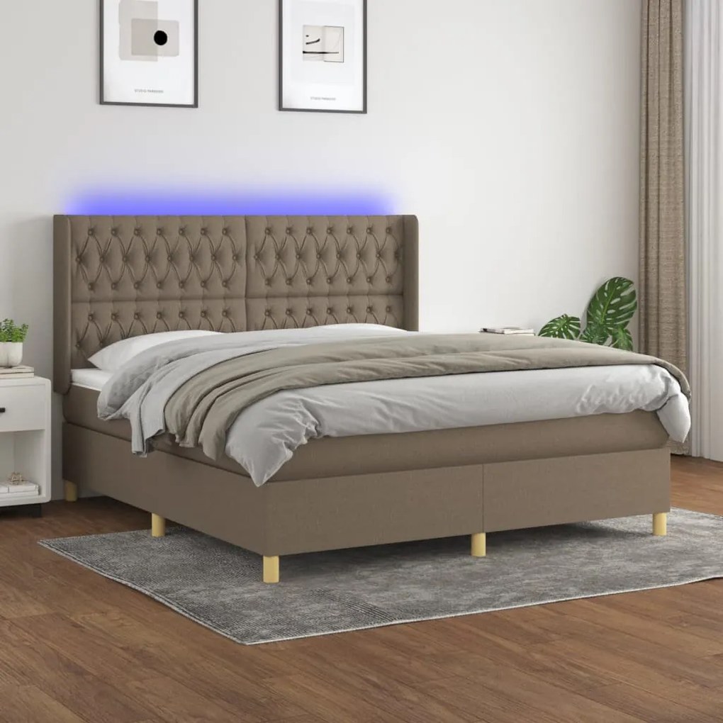 Cama box spring colchão/LED 160x200 cm tecido cinza-acastanhado