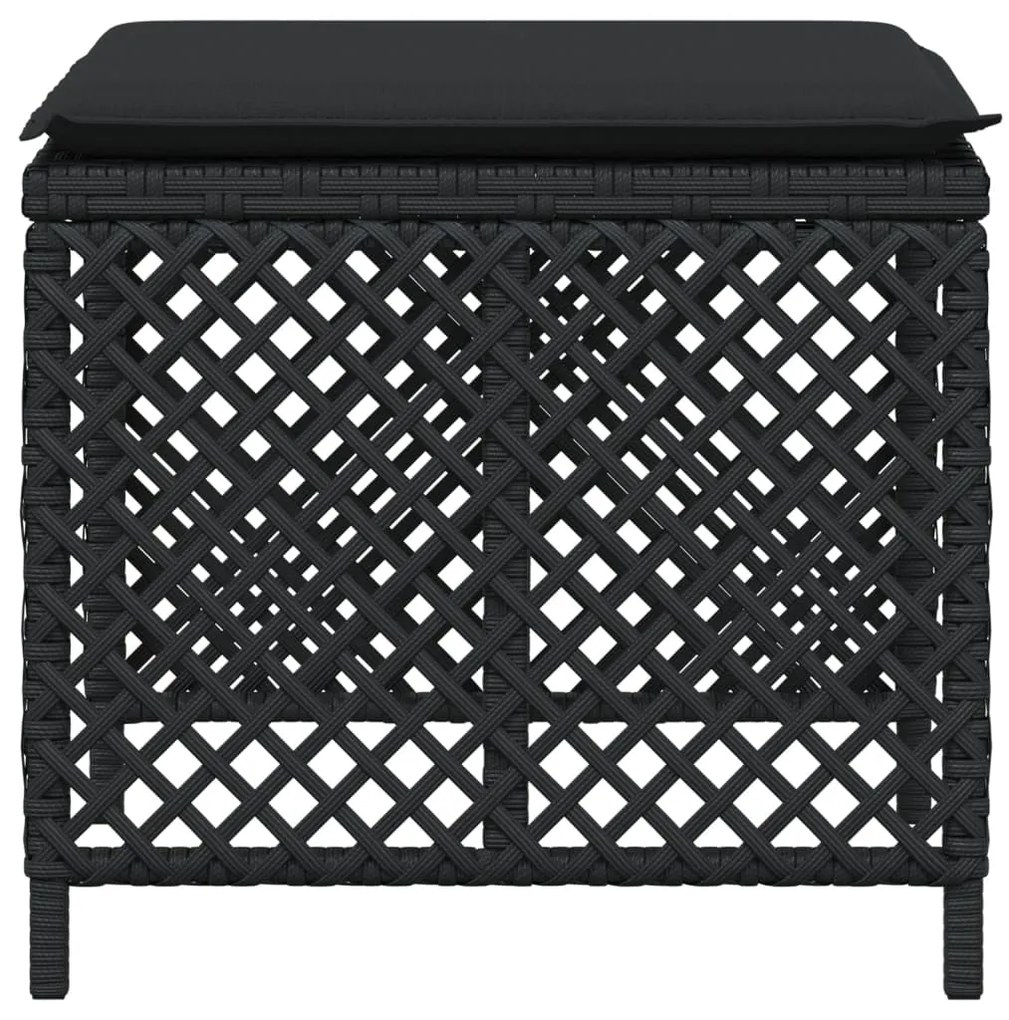 Bancos de jardim com almofadões 4 pcs 41x41x36 cm vime PE preto