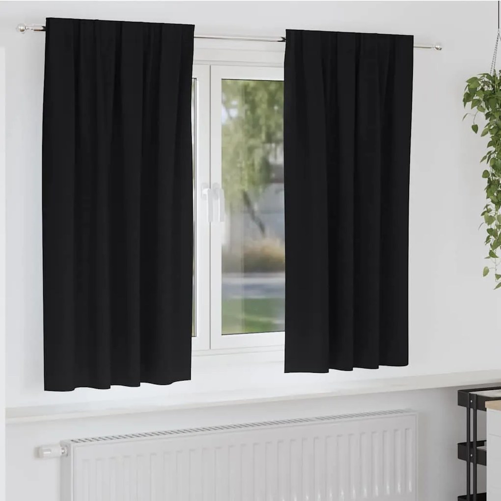vidaXL Cortinas com cortinas 2 pcs Preto Poliéster
