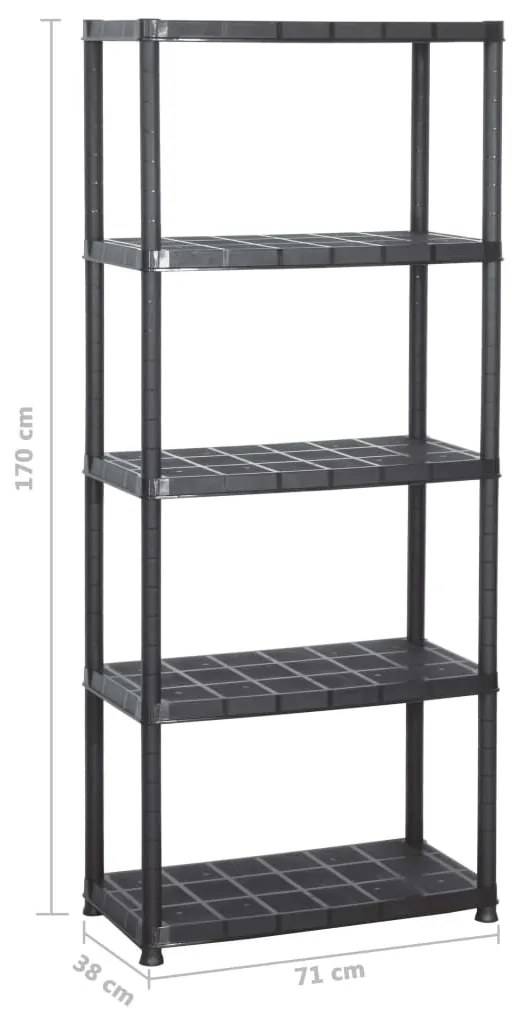 Unidade com 5 prateleiras 71x38x170 cm plástico preto