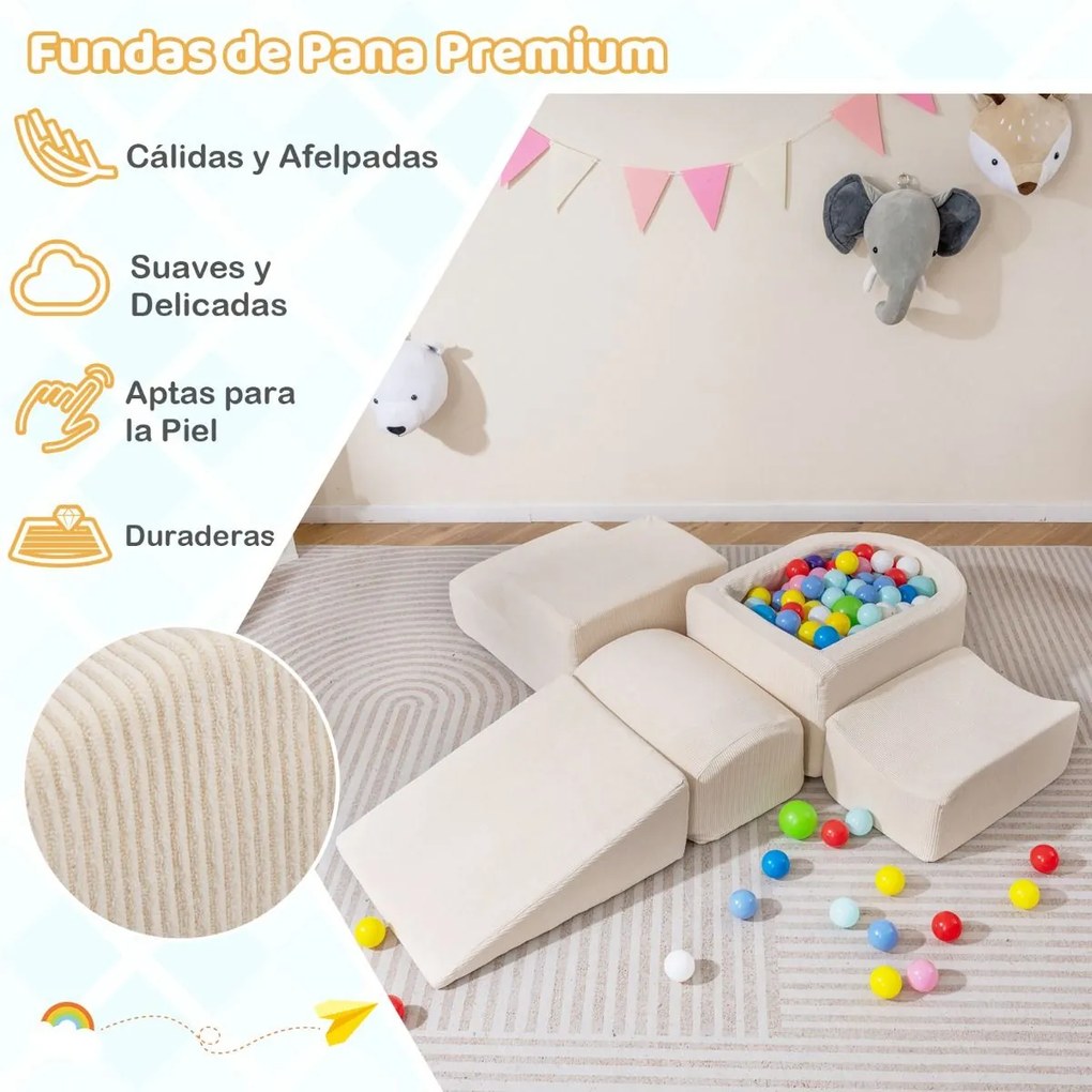 Blocos de espuma de 5 peças para Crianças (BOLAS NÃO INCLUIDAS) para trepar e gatinhar com piscina bolas e capas de veludo bege
