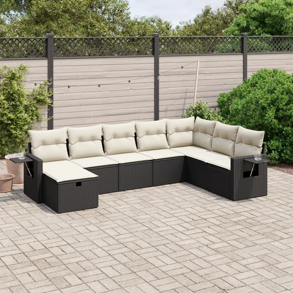 8 pcs conjunto sofás de jardim com almofadões vime PE preto