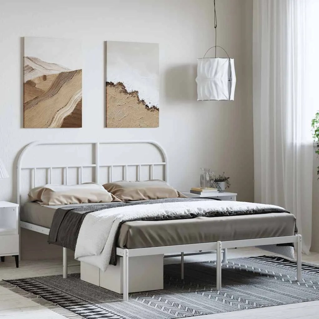 Estrutura de cama com cabeceira 135x190 cm metal branco