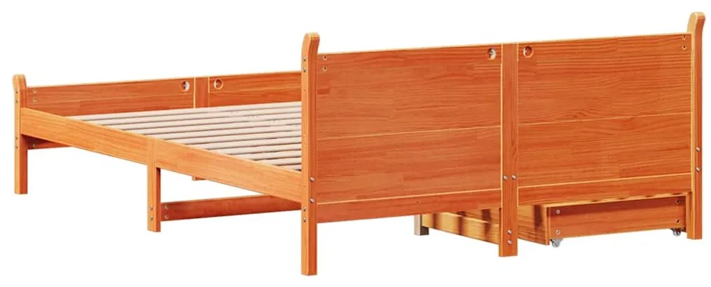 Cama sem colchão 140x200 cm madeira pinho maciça castanho-mel