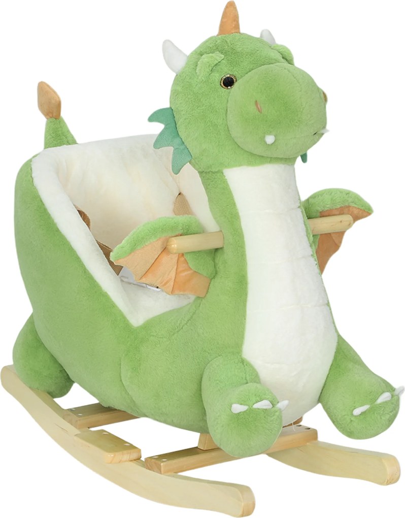 AIYAPLAY Cavalo Baloiço Infantil Base de Segurança de Madeira Cinto com Som de Dragão para Crianças de 18-36 Meses 65x38x72 cm Verde | Aosom Portugal