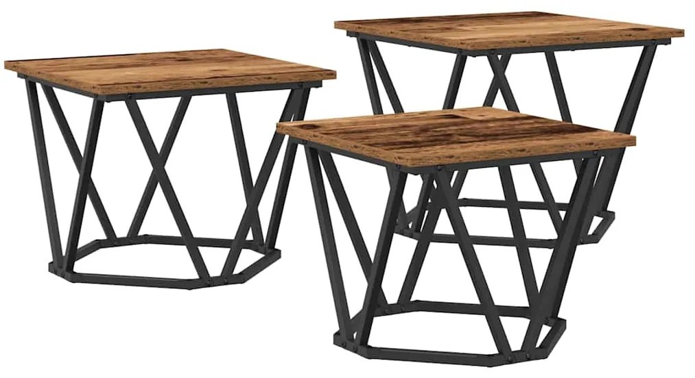 Mesas Laterais vidaXL 3 pcs Madeira Antiga Madeira de Engenharia