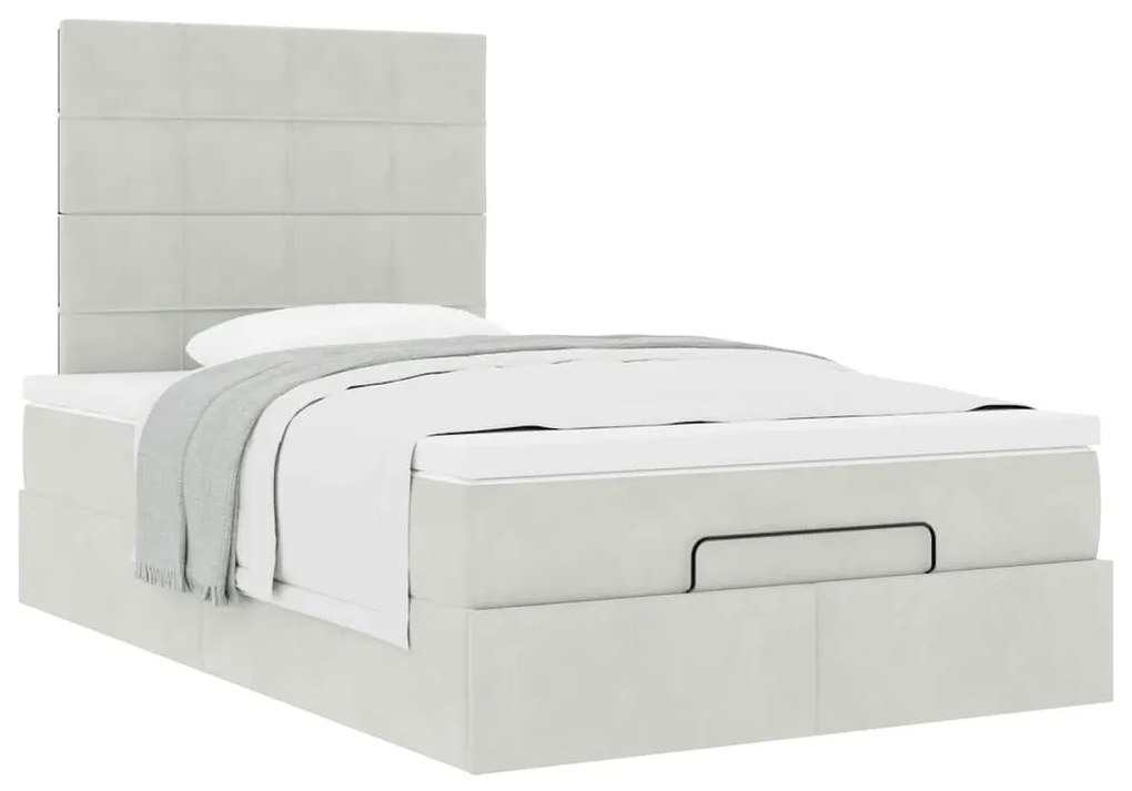Estrutura de cama otomana com colchões cinza claro Veludo