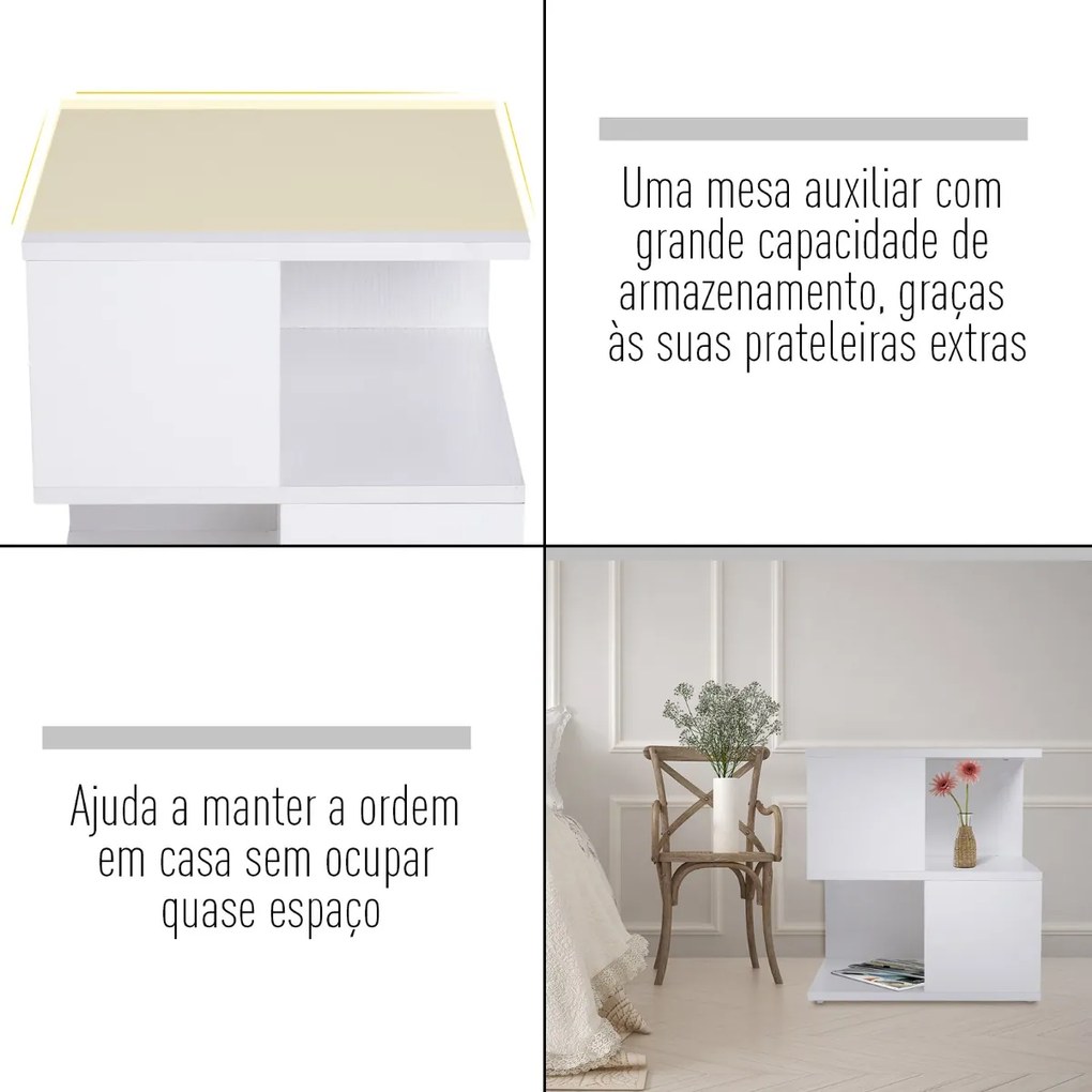 Mesa de cabeceira Mesa de café Mesa de Café auxiliar 2 Níveis 40x40x43 cm Branco